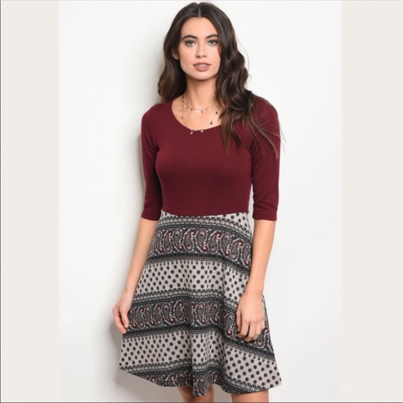 ๐ Burgundy Taupe Print Dress ๐ - Picture 2 of 8